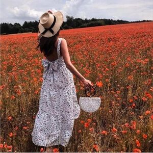 Zara Floral Summer 100% Cotton Dress with Bow Fits S-M-L